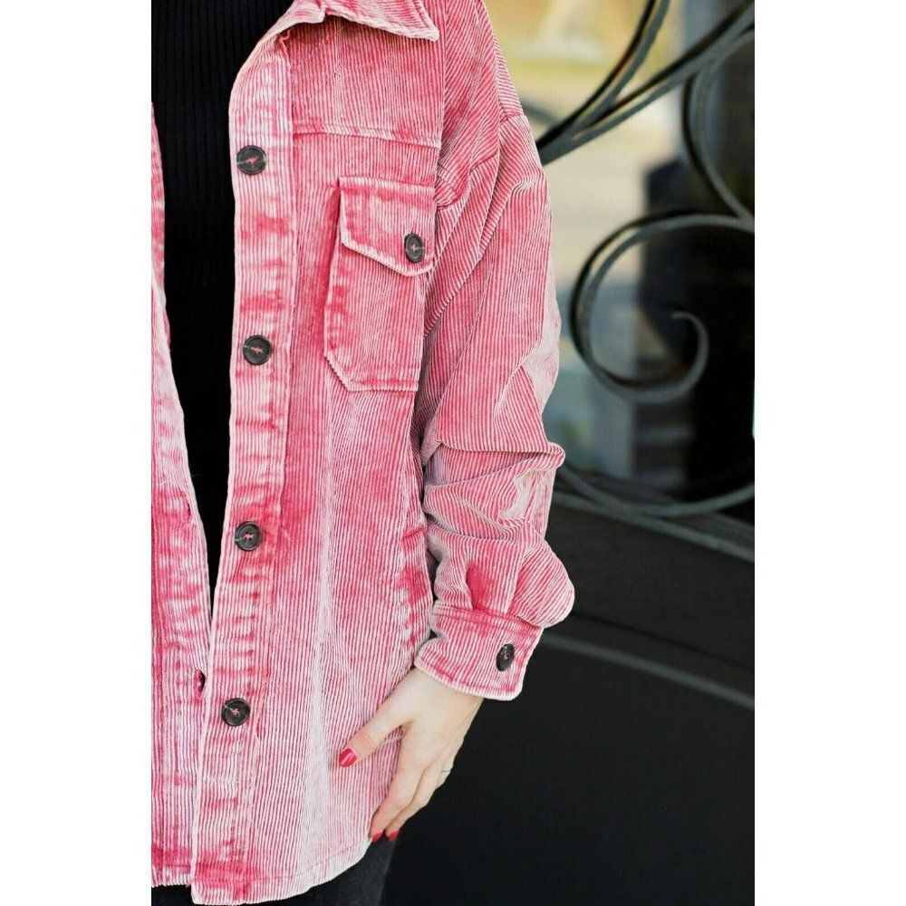 Zenana Corn Maze Vintage Washed Corduroy Shacket in Rose Pink S-XL QJW-1107D4 - Picture 5 of 8